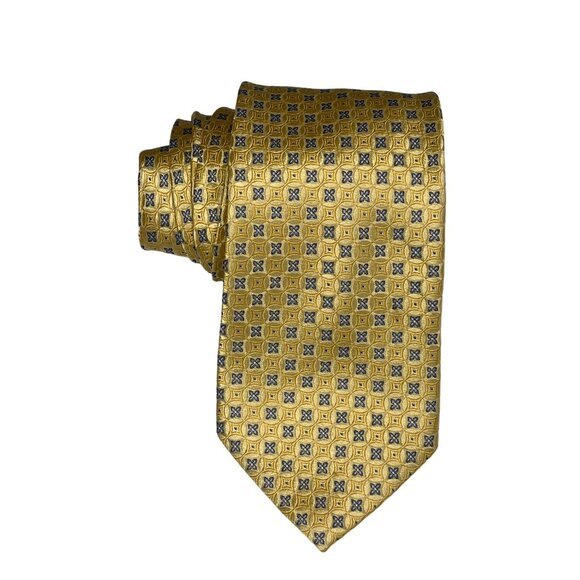 JS Blank Silk Tie Mens Yellow Blue Geometric Business Preppy Necktie - Picture 1 of 10